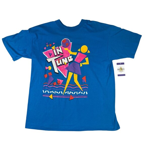 Vintage Hanes XL 90s "In Tune" Graphic TShirt Single Stitch Blue Retro Style - Picture 2 of 16